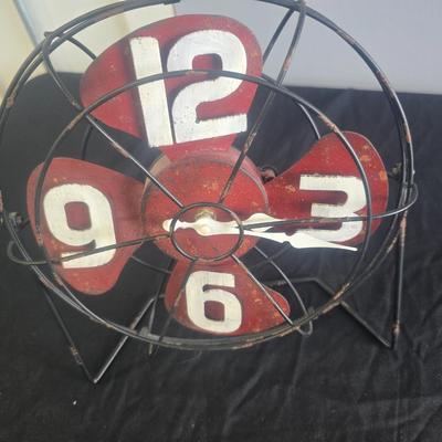 REPURPOSED FAN CLOCK, WOODEN WATERMELON, BOX AND MORE