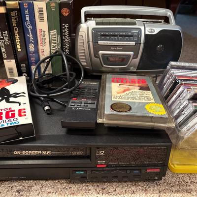 Emerson VCR, boombox, VHS, CDs