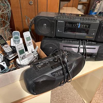 3 boomboxes & telephones