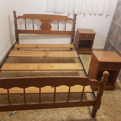 Carved Wooden Double Bed Frame and Two Night Stands (B1-KD)