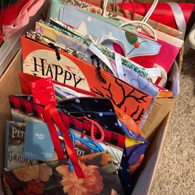 Tote w/tissue paper, gift bags & wrapping paper