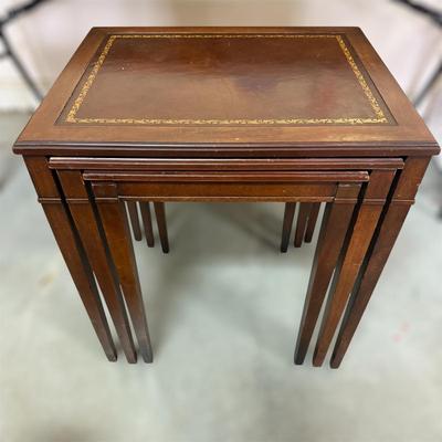 Wooden Nesting Tables w/ Leather Top (G-BM)