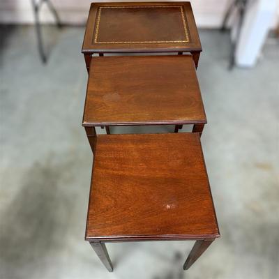 Wooden Nesting Tables w/ Leather Top (G-BM)