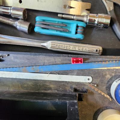 Plastic Tool Box with Lot of Tools as Pictured , Hammer, sockets, vise grip, Screwdrivers, Pliers and more