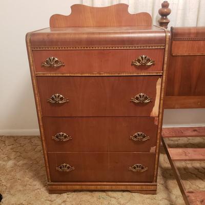 Vintage Waterfall Double Bed Frame and Matching Dresser (B2-KD)