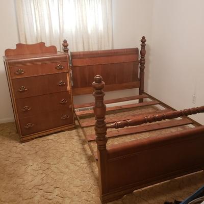 Vintage Waterfall Double Bed Frame and Matching Dresser (B2-KD)