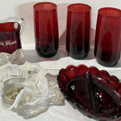 Vintage Red Glassware, candy dish or a cigarette dish