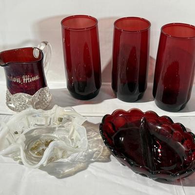 Vintage Red Glassware, candy dish or a cigarette dish