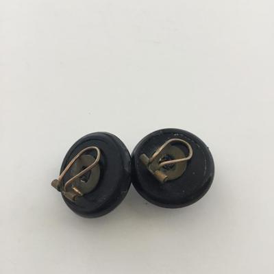 Black round vintage clip on earrings