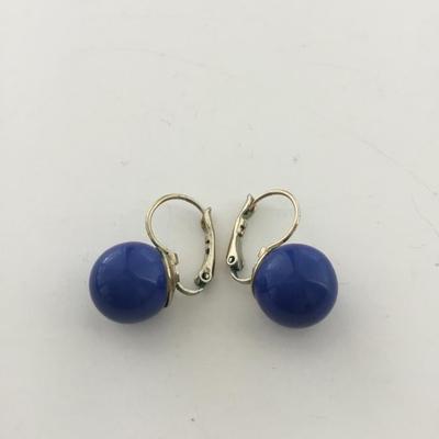 Blue gold tone unmarked earrings