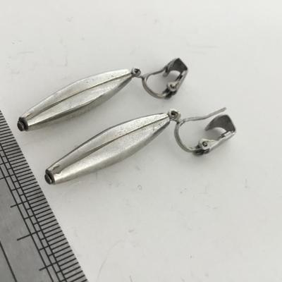 Silver tone clip on dangle earrings