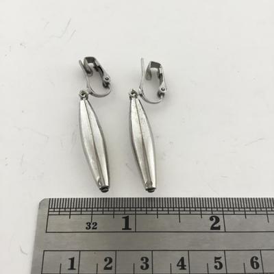 Silver tone clip on dangle earrings