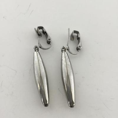 Silver tone clip on dangle earrings