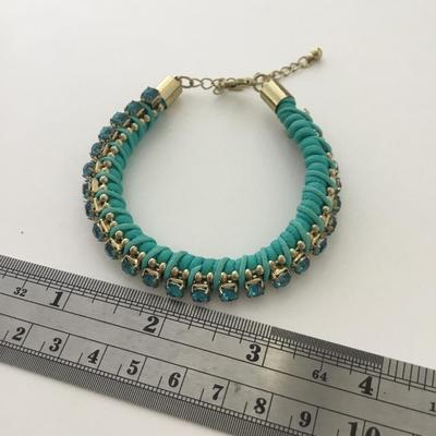 Gold tone blue turquoise colored fashion rhinestone bracelet