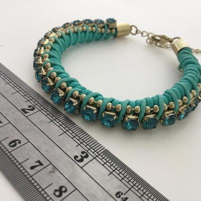 Gold tone blue turquoise colored fashion rhinestone bracelet