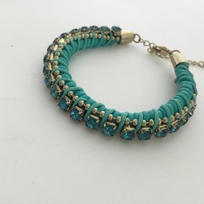 Gold tone blue turquoise colored fashion rhinestone bracelet