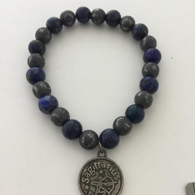 Zodiac sign charm heavy beaded stretchy bracelet