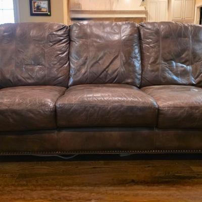 Sale Photo Thumbnail #1: Mocha colored leather couch by Alexander Taylor # 2. 
Measurements are 88 1/2" × 43 1/2."
The seat depth is 26"
 
2 available.  They are exactly the same size. The other sofa is lot 2SS.