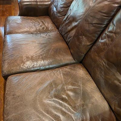 Sale Photo Thumbnail #9: Mocha colored leather sofa #2. The measurements are 88 1/2"L ×43 1/2H.
The seat cushion depth is 26".
 
There are 2 available.  The measurements are exactly the same. The other sofa is lot 1SS.