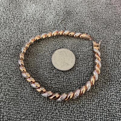 Gold Toned Sterling Silver and Tiny Diamond Tennis Bracelet,