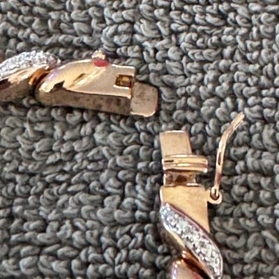 Gold Toned Sterling Silver and Tiny Diamond Tennis Bracelet,