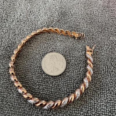 Gold Toned Sterling Silver and Tiny Diamond Tennis Bracelet,