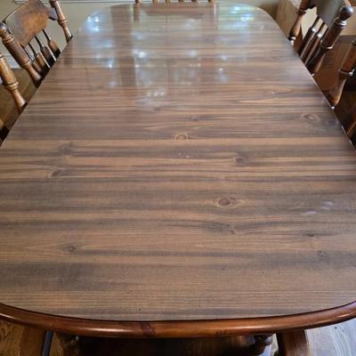 Sale Photo Thumbnail #31: Vintage Dining table set with 6 chairs, 2 are Captain chairs with arms, and 1 leaf by Dixie. 

Measurements: with leaf in 72"L. Without leaf 60".