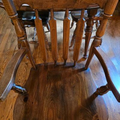 Sale Photo Thumbnail #34: Vintage Dining table set with 6 chairs, 2 are Captain chairs with arms, and 1 leaf by Dixie. 

Measurements: with leaf in 72"L. Without leaf 60".