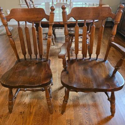 Sale Photo Thumbnail #35: Vintage Dining table set with 6 chairs, 2 are Captain chairs with arms, and 1 leaf by Dixie. 

Measurements: with leaf in 72"L. Without leaf 60".