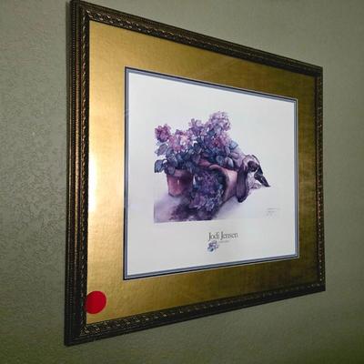 Sale Photo Thumbnail #43: Floral upholstery manual recliner with 1 framed print by Jodi Jensen. 

Frame size 33"