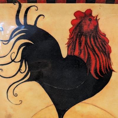 Sale Photo Thumbnail #33: Vase good condition.  Rooster plate has a small chip.