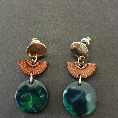 Cute acrylic, gold toned dangle, earrings