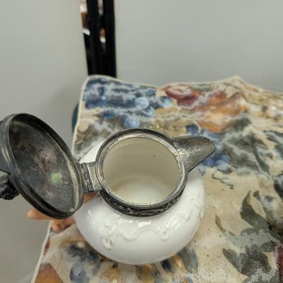 Sale Photo Thumbnail #50: Pewter pitcher with ceramic creamer - good condition.