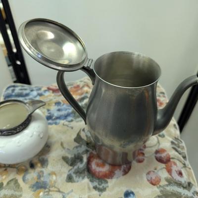 Sale Photo Thumbnail #51: Pewter pitcher with ceramic creamer - good condition.