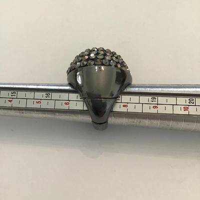 Beautiful gunmetal Tone stretchy ring with AB rhinestones