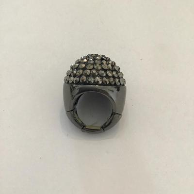 Beautiful gunmetal Tone stretchy ring with AB rhinestones
