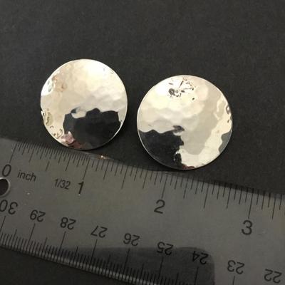 Beautiful, vintage, silver toned, hammered circular statement earrings