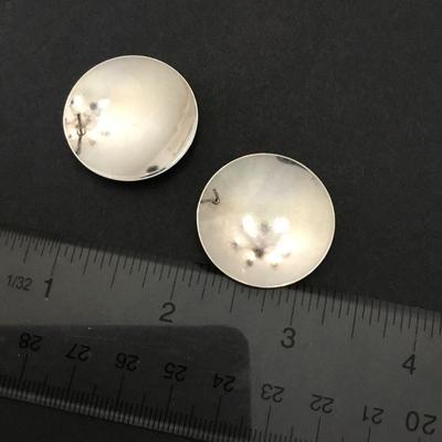 Beautiful, vintage, silver toned, hammered circular statement earrings