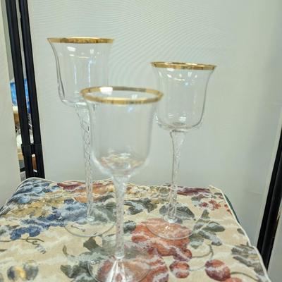 Sale Photo Thumbnail #66: Vintage Jim Beam bottle in great condition.  
3 Gold rimmed candle holders.