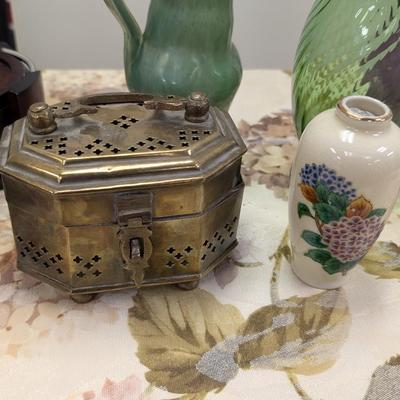 Sale Photo Thumbnail #91: Pewter cup, coasters, vases.