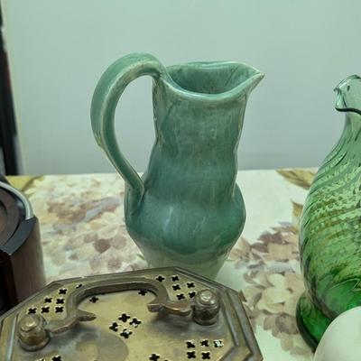 Sale Photo Thumbnail #92: Pewter cup, coasters, vases.