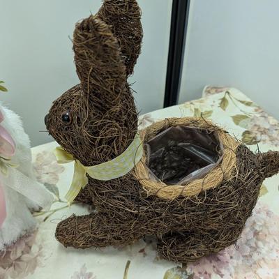 Sale Photo Thumbnail #99: Misc. rabbit decor with wicker plate.