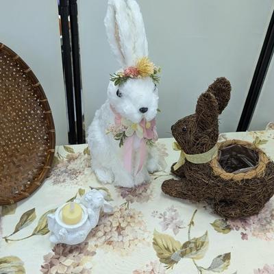 Sale Photo Thumbnail #95: Misc. rabbit decor with wicker plate.