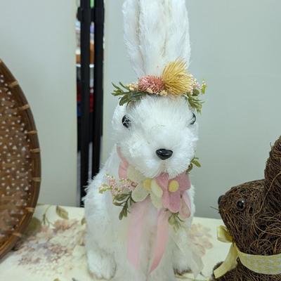 Sale Photo Thumbnail #98: Misc. rabbit decor with wicker plate.