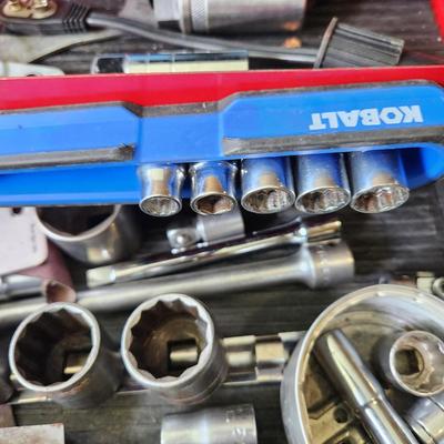 Tool box Loaded with Tools as Pictured Sockets , Vise Grips Channelocks
