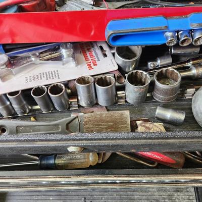 Tool box Loaded with Tools as Pictured Sockets , Vise Grips Channelocks