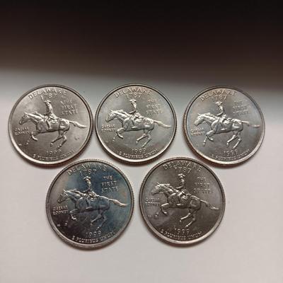 FIVE 1999 DELAWARE STATE QUARTERS