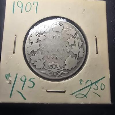 1907 CANADIAN SILVER HALF DOLLAR & 1919 CANADIAN HALF DOLLAR