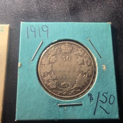 1907 CANADIAN SILVER HALF DOLLAR & 1919 CANADIAN HALF DOLLAR