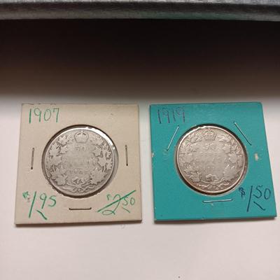 1907 CANADIAN SILVER HALF DOLLAR & 1919 CANADIAN HALF DOLLAR